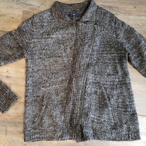 Gap Asymmetric Zipper Long Sleeve Wool Alpaca Brown Knit Cardigan Sweater Edgy S - Picture 12 of 13
